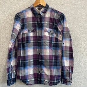 Eddie Bauer Purple and Blue Plaid Button Down Outdoor Shirt Size Medium